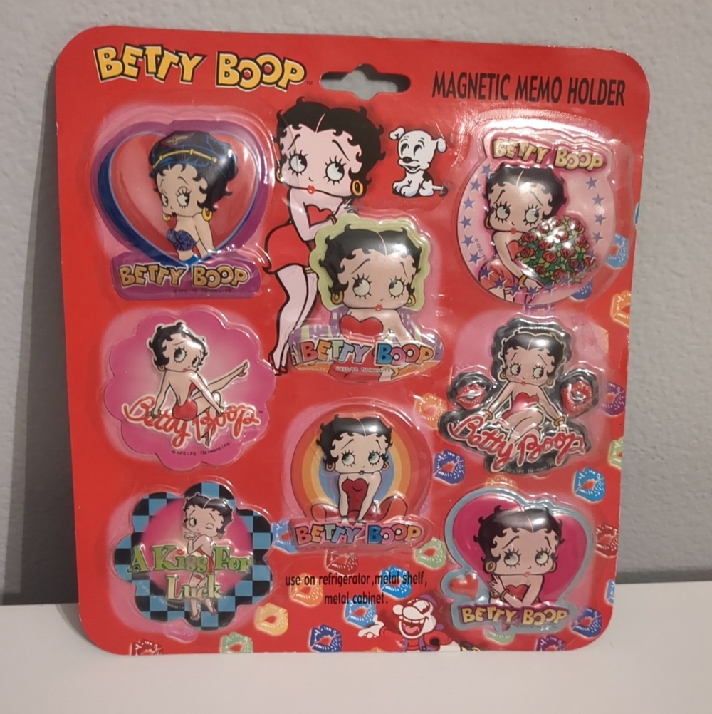 New Sealed 8pcs Betty Boop Magnetic Memo Holder 2007